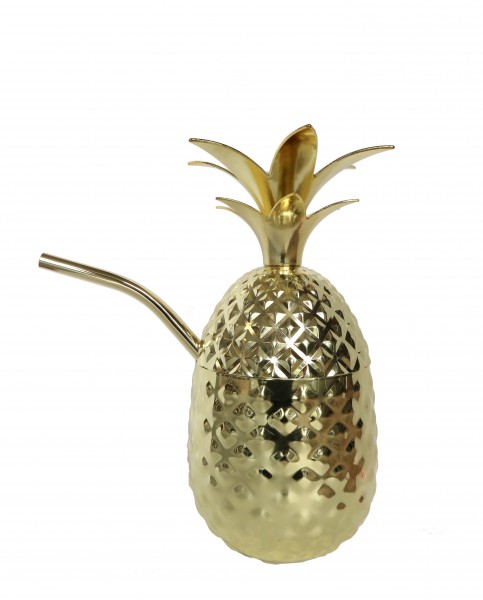 Metal pineapple with straw Gold 455 ml